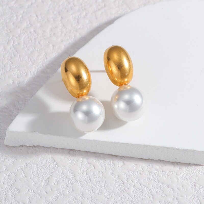 1 Pair Simple Retro Style Patchwork Shape Stainless Steel 18K Gold Plated Inlay Artificial Pearl Women's Dangle Earrings h5 